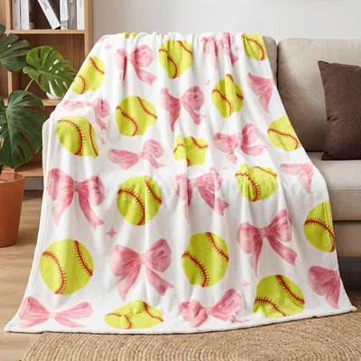 Softball Pink Bow Blanket for Players and Fans