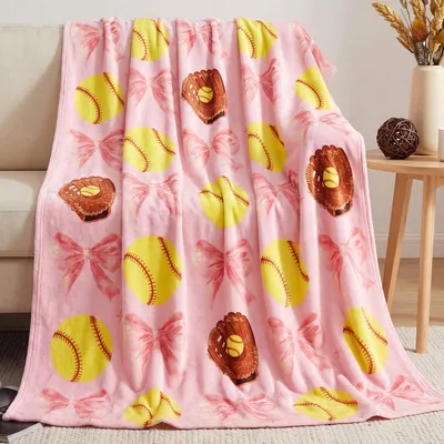 Softball Bows Pink Blanket: Cozy Softball and Bow Design