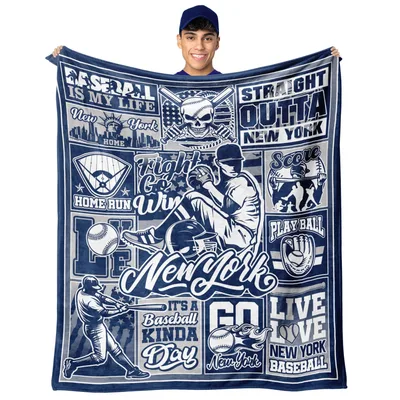 Baseball Lover New York Blanket features a navy collage