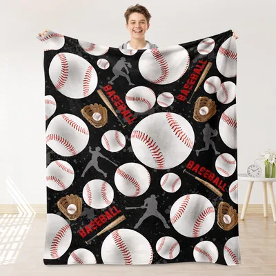 Black Background Baseball Pattern Blanket for Young Athletes