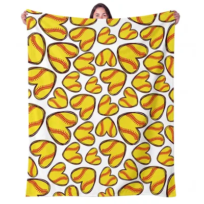 Softball Hearts Pattern Blanket for Softball Fans