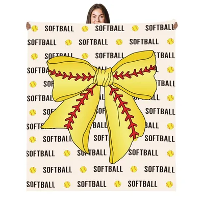 Softball Bow Pattern Blanket: Yellow Ribbon Design for Players