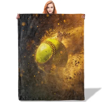 Softball Blazing Through Dust Blanket: Cozy Sports Throw