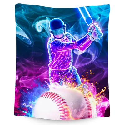 Baseball Batter Neon Blanket: Electric Hitter Design for Fans