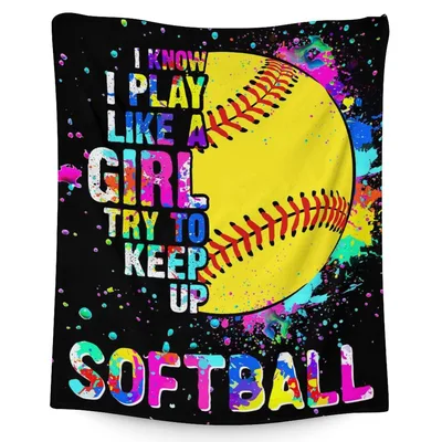Softball Girl Splatter Paint Blanket - Bold Yellow Ball Design