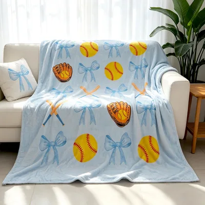 Softball Bow Pattern Blanket: Cozy Softball & Ribbon Design