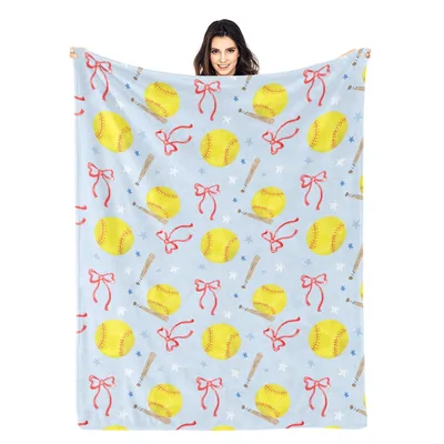 Softball Coach Blanket with Yellow Balls and Red Bows
