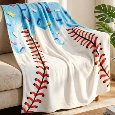 Baseball Stitching Design Blanket: Sweet Donut and Red Seam Print