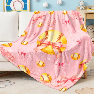 Softball Bow Pink Blanket for Sports Fans