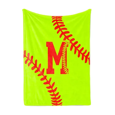 Softball Initial Blanket featuring a neon yellow background