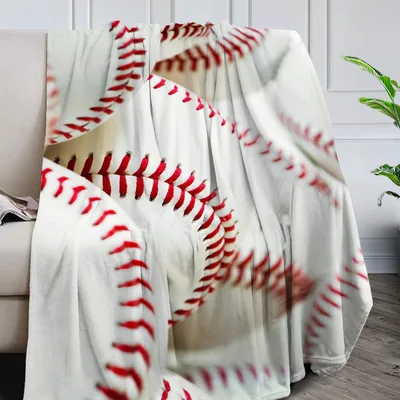 Classic White Baseball Seam Print Blanket: Red Stitch Detail
