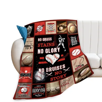Baseball Words Collage Blanket: No Grass Stains No Glory Design