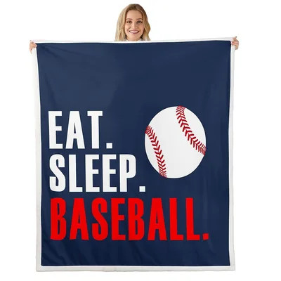 Eat Sleep Baseball Blanket: Navy Design with Red Stitching