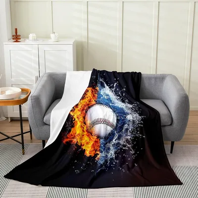 Baseball Fire and Ice Split Blanket: Hot Flames Meet Cold Water Splash