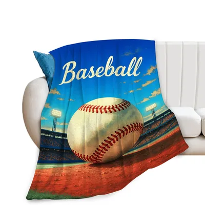 Baseball Ball at Sunset Blanket: Stadium Scene with Script Lettering