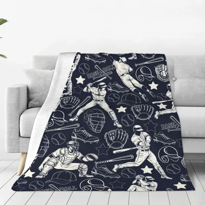Baseball Players Pattern Navy Blanket for Field Lovers