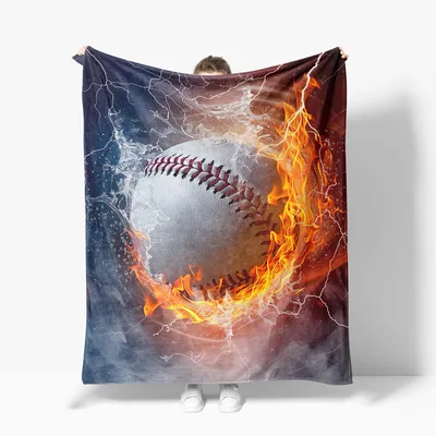 Flaming Baseball Fire Design Blanket: Hot Pitch and Lightning Art