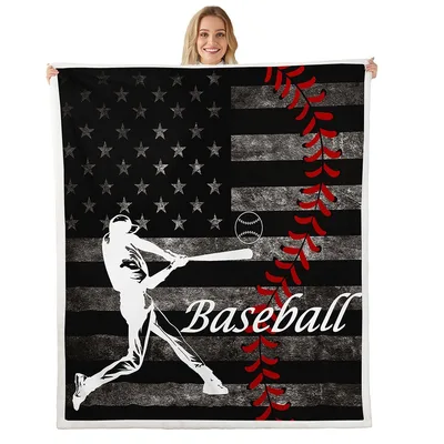Baseball Player American Flag Blanket