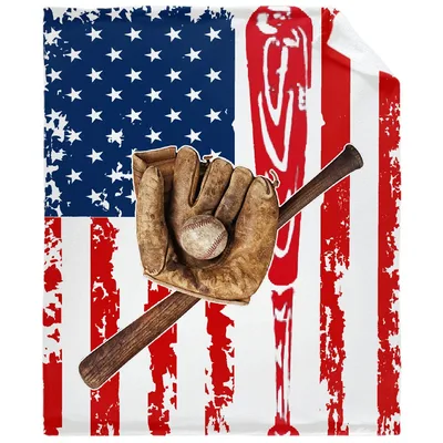 Baseball Glove and Bat Blanket: Vintage Gear on Patriotic Flag
