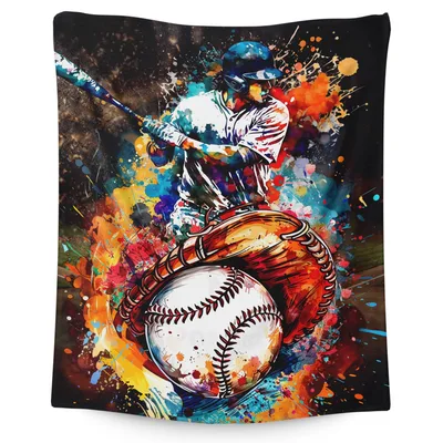 Baseball Player Splash Art Blanket: Colorful Hitter Design