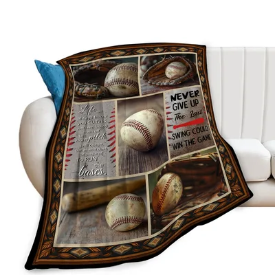 Baseball Never Give Up Blanket: Vintage Collage Design for Fans