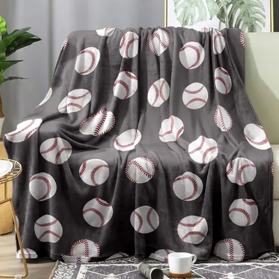 Baseballs Pattern on Charcoal Blanket featuring scattered white balls