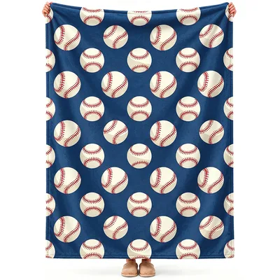 Baseball Pattern on Navy Blanket for Young Athletes