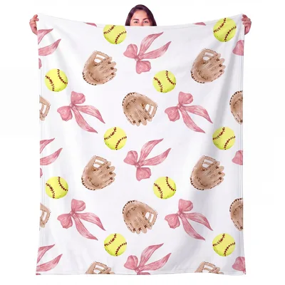 Softball and Glove Bow Blanket: Coquette Softball Pattern Throw