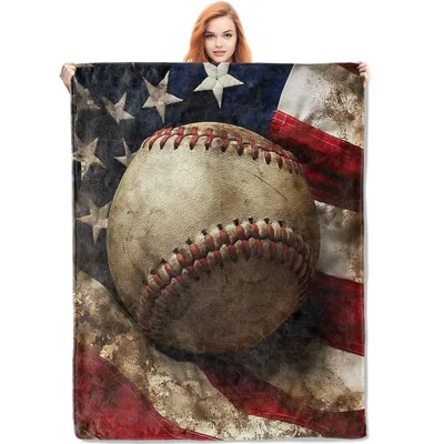 Baseball and American Flag Blanket: Vintage Ball on Stars and Stripes