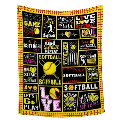Softball Love Typography Panels Blanket for Players and Fans