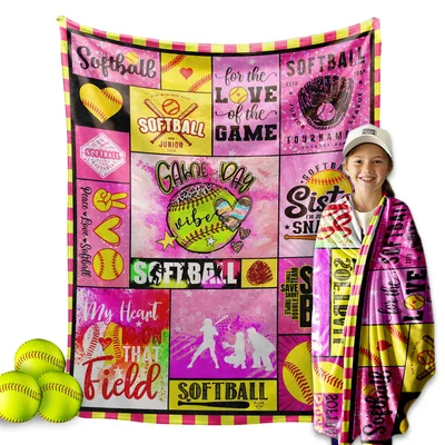 Softball Game Day Words Blanket: Patchwork Design for Players and Fans