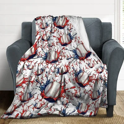 Baseball Ball Pattern Blanket: Dynamic Red and Blue Splash Design