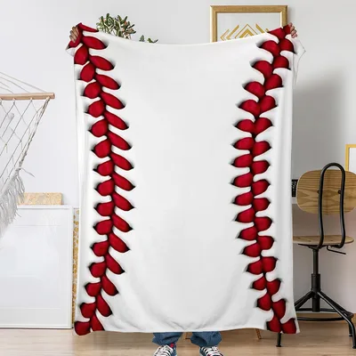 Baseball Stitches on White Blanket: Red Seam Design for Fans