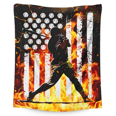 Baseball Player American Flag Blanket No. 2