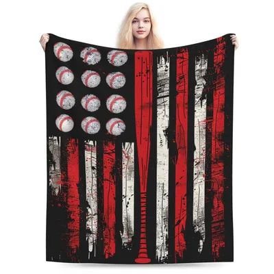 Baseball American Flag Blanket: Grunge Design with Bat and Balls