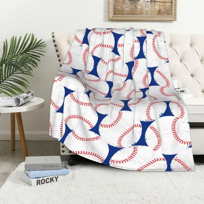 Baseball Balls Pattern Blanket: Classic Red Stitch and Blue Design