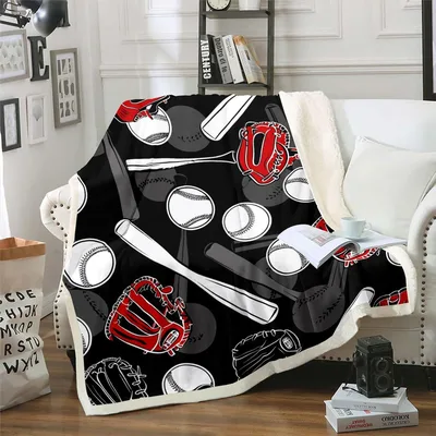 Baseball Pattern with Gloves Blanket: Bats and Balls Design