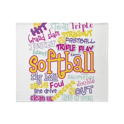 Softball Words Collage Blanket featuring colorful typography