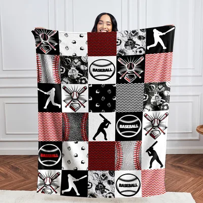 Baseball Softball Patchwork Pattern Blanket for Young Athletes