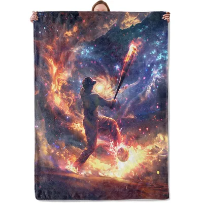 Baseball Player in Galaxy Blanket: Cosmic Hitter Design