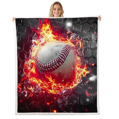 Flaming Baseball Hexagon Pattern Blanket: Hot Pitch on Honeycomb