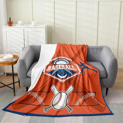 Orange Baseball Logo Design Blanket for Young Athletes and Fans