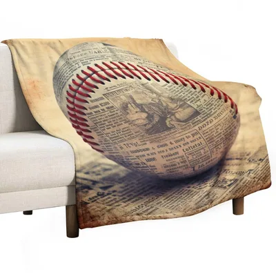 Vintage Baseball Newspaper Art Blanket: Old-School Ball Design