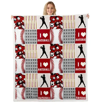 I Love Baseball Patchwork Blanket: A Grid of Bats, Balls and Stars