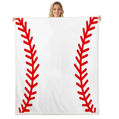 Red Baseball Stitch Lines Blanket: A Minimalist Design for Fans