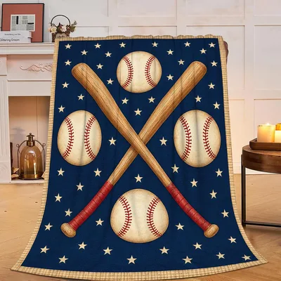 Baseballs Crossed Bats Stars Blanket featuring vintage wood bats