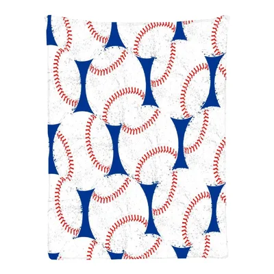 Baseballs Pattern Blue Ribbon Blanket: Vintage Baseball Print Design
