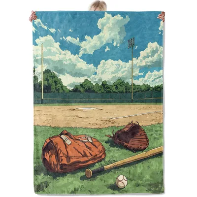Baseball Field with Glove Blanket: A Cozy Scene of Gear and Sky