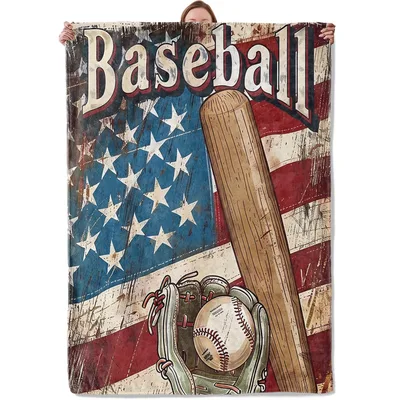 Baseball Bat on Flag Blanket: Vintage American Sports Design