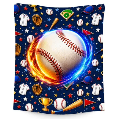 Flaming Baseball with Pennant Blanket: A Dynamic Sports Design